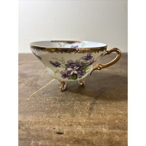 Vintage Royal Sealy Purple Violets Footed Tea Cup Floral w/ Gold Trim